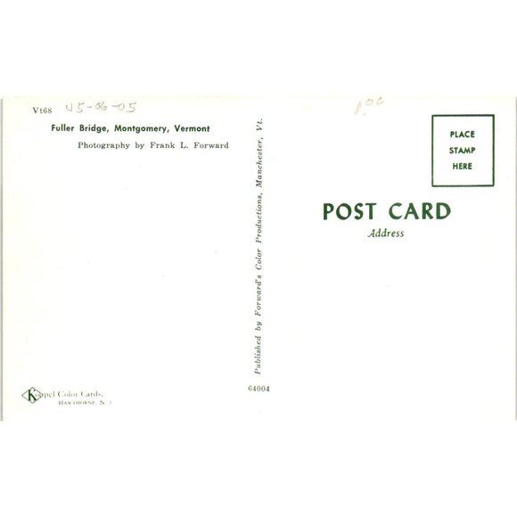 Fuller Covered Bridge Postcard Travel Souvenir Unposted Montgomery Vermont - Picture 2 of 2